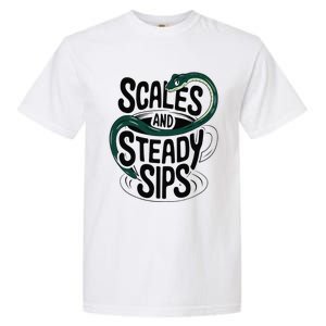 Scales And Steady Sips Funny Snake Tea Lovers Garment-Dyed Heavyweight T-Shirt