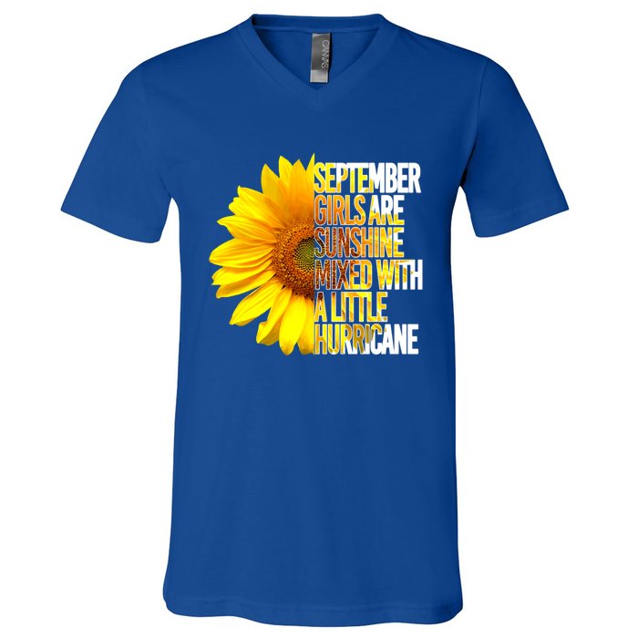 September Are Sunshine Mixed Hurricane Sunflower Gift V-Neck T-Shirt