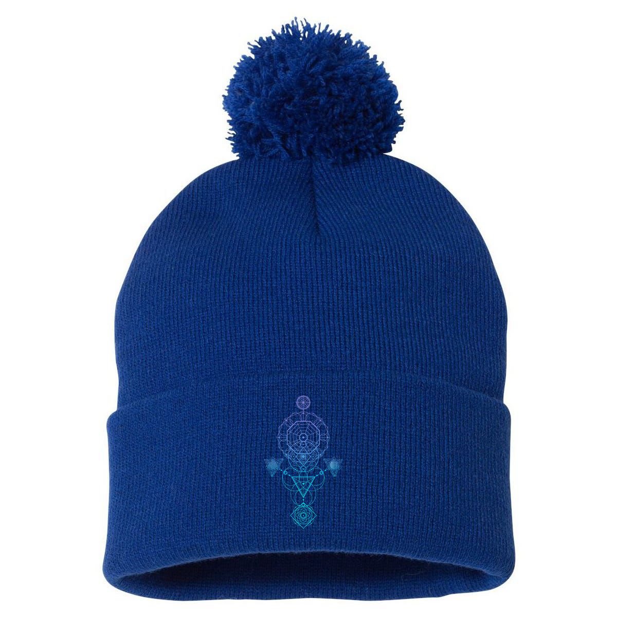 Starseed Activation Sacred Geometry Pom Pom 12in Knit Beanie
