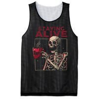 Staying Alive Skeleton Drink Coffee Funny Skull Halloween Mesh Reversible Basketball Jersey Tank