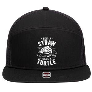 Skip A Straw Save A Turtle Gift For Ocean Animal Lovers Great Gift 7 Panel Mesh Trucker Snapback Hat