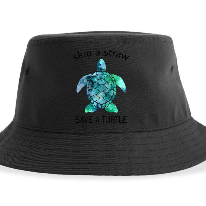 Skip A Straw Save A Turtle Ocean Animal Funny Gift Sea Turtle Gift Sustainable Bucket Hat