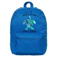 Skip A Straw Save A Turtle Ocean Animal Funny Gift Sea Turtle Gift 16 in Basic Backpack