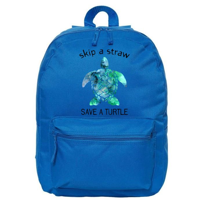 Skip A Straw Save A Turtle Ocean Animal Funny Gift Sea Turtle Gift 16 in Basic Backpack