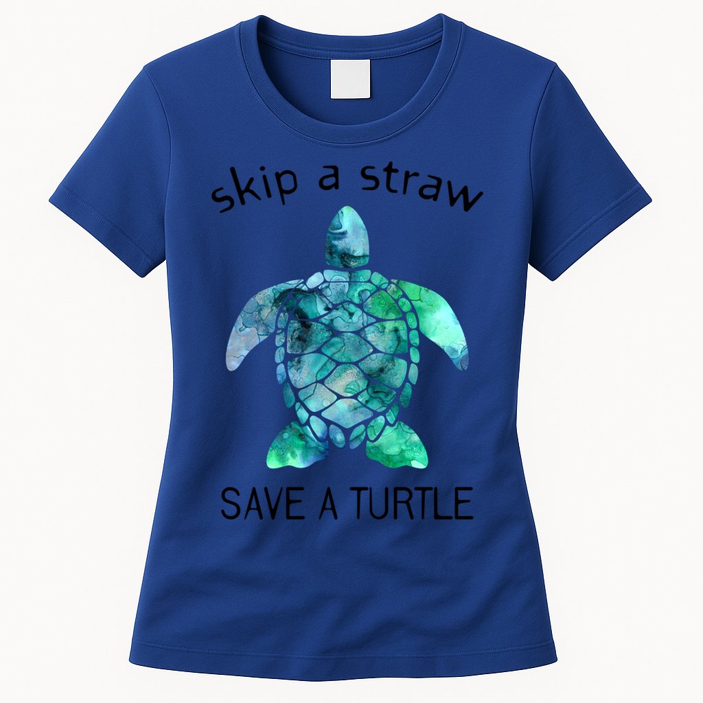 Skip A Straw Save A Turtle Ocean Animal Funny Gift Sea Turtle Gift Womens T-Shirt