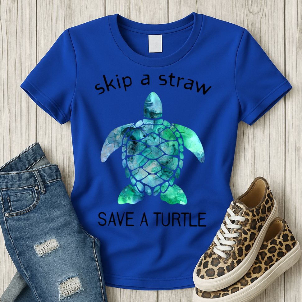 Skip A Straw Save A Turtle Ocean Animal Funny Gift Sea Turtle Gift Womens T-Shirt
