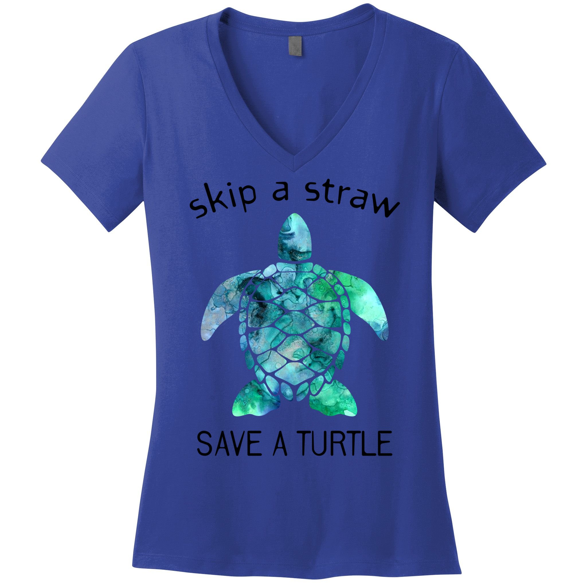 Skip A Straw Save A Turtle Ocean Animal Funny Gift Sea Turtle Gift Women's V-Neck T-Shirt