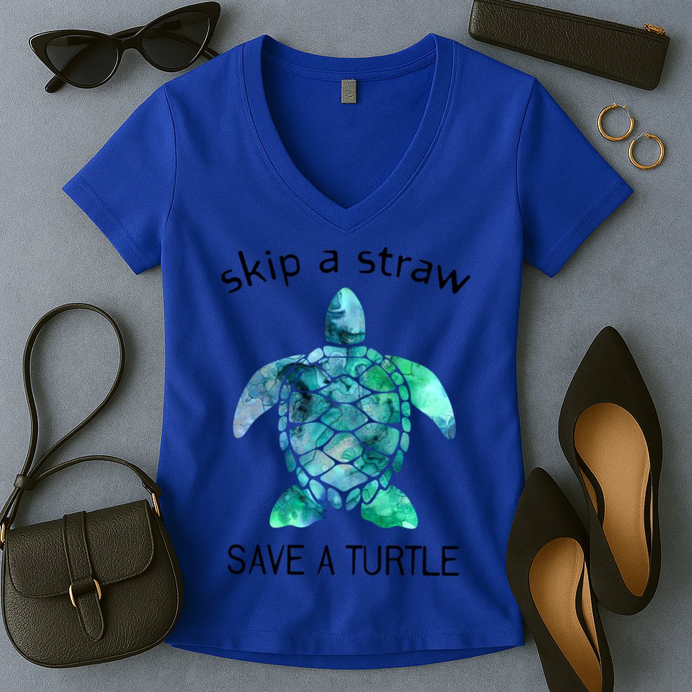 Skip A Straw Save A Turtle Ocean Animal Funny Gift Sea Turtle Gift Women's V-Neck T-Shirt