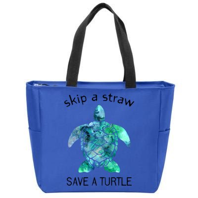 Skip A Straw Save A Turtle Ocean Animal Funny Gift Sea Turtle Gift Zip Tote Bag