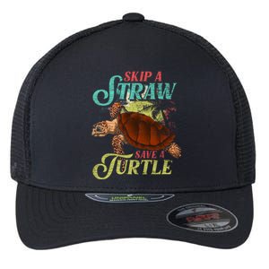 Skip A Straw Save A Turtle Ocean Animal Lover Sea Turtle Gift Flexfit Unipanel Trucker Cap