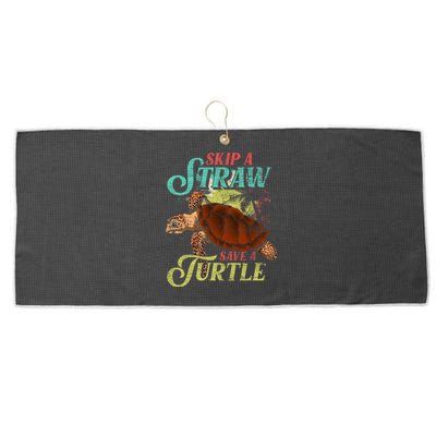 Skip A Straw Save A Turtle Ocean Animal Lover Sea Turtle Gift Large Microfiber Waffle Golf Towel