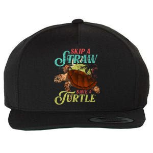 Skip A Straw Save A Turtle Ocean Animal Lover Sea Turtle Gift Wool Snapback Cap