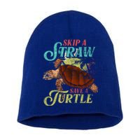 Skip A Straw Save A Turtle Ocean Animal Lover Sea Turtle Gift Short Acrylic Beanie