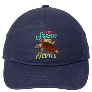 Skip A Straw Save A Turtle Ocean Animal Lover Sea Turtle Gift 7-Panel Snapback Hat