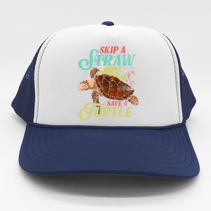 Skip A Straw Save A Turtle Ocean Animal Lover Sea Turtle Gift Trucker Hat