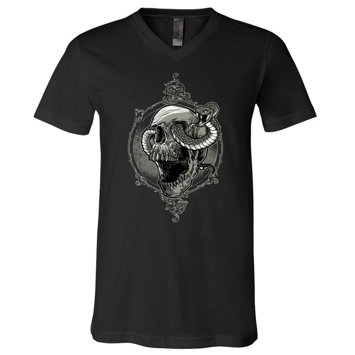 Skull And Snake V-Neck T-Shirt