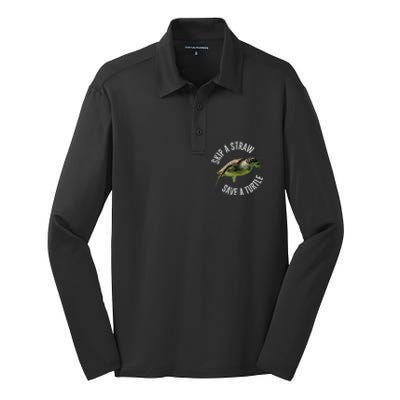 Skip A Straw Save A Turtle Design Environt Great Gift Silk Touch Performance Long Sleeve Polo