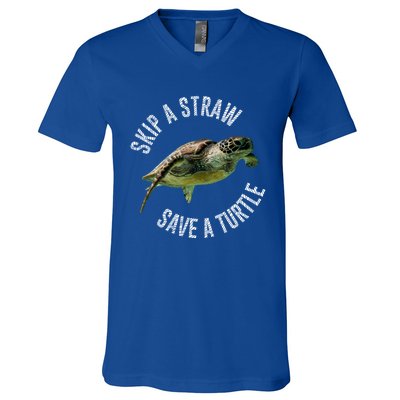 Skip A Straw Save A Turtle Design Environt Great Gift V-Neck T-Shirt