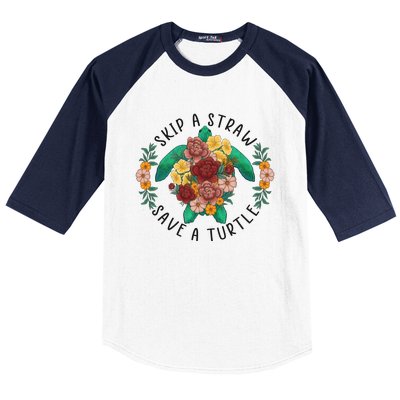 Skip A Straw Save A Turtle Art Happy Earth Day Baseball Sleeve Shirt