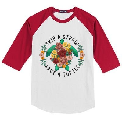 Skip A Straw Save A Turtle Art Happy Earth Day Kids Colorblock Raglan Jersey