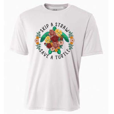 Skip A Straw Save A Turtle Art Happy Earth Day Cooling Performance Crew T-Shirt