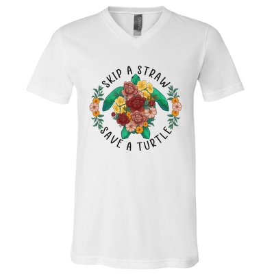 Skip A Straw Save A Turtle Art Happy Earth Day V-Neck T-Shirt