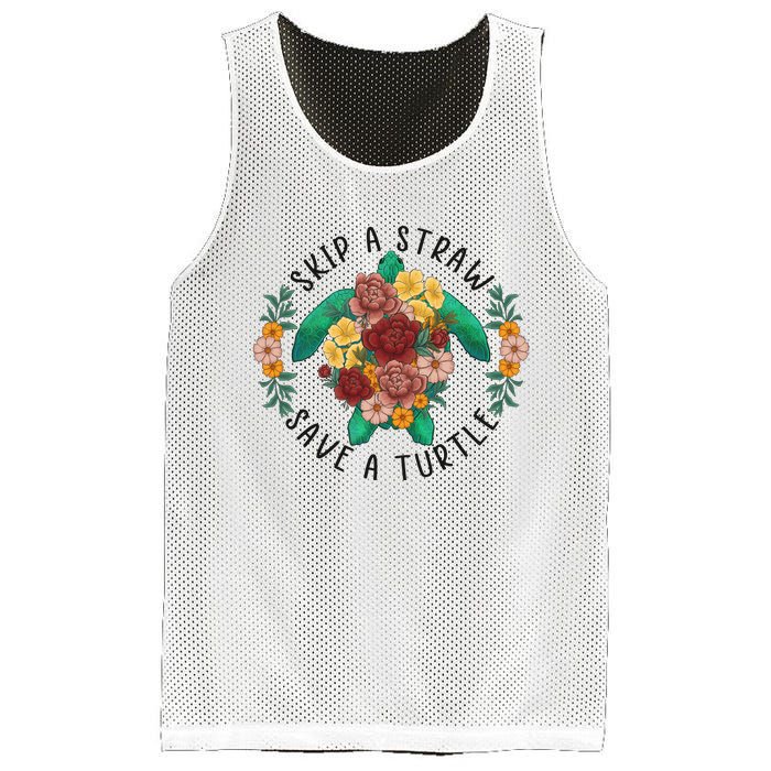 Skip A Straw Save A Turtle Art Happy Earth Day Mesh Reversible Basketball Jersey Tank