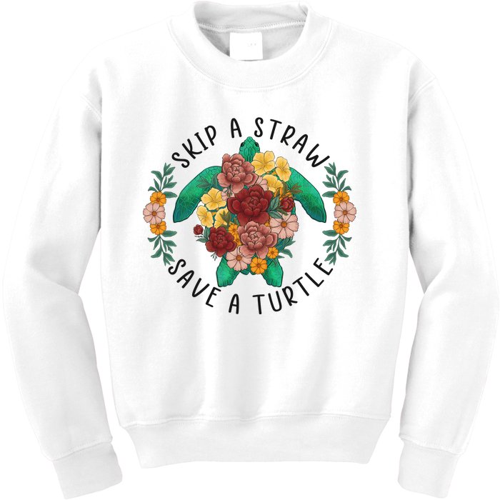 Skip A Straw Save A Turtle Art Happy Earth Day Kids Sweatshirt