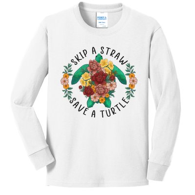 Skip A Straw Save A Turtle Art Happy Earth Day Kids Long Sleeve Shirt