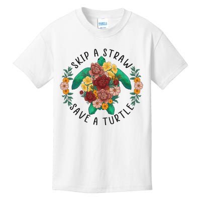 Skip A Straw Save A Turtle Art Happy Earth Day Kids T-Shirt