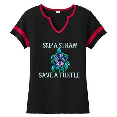 Skip A Straw Save A Turtle Gift Ladies Halftime Notch Neck Tee