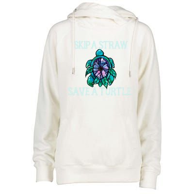 Skip A Straw Save A Turtle Gift Womens Funnel Neck Pullover Hood