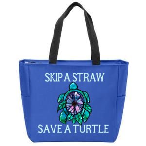 Skip A Straw Save A Turtle Gift Zip Tote Bag