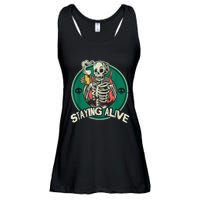 Staying Alive Skeleton Drink Coffee Funny Skull Ladies Essential Flowy Tank