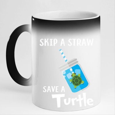 Skip A Straw Save A Turtle Sea Lovers And Turtle Lovers Gift 11oz Black Color Changing Mug