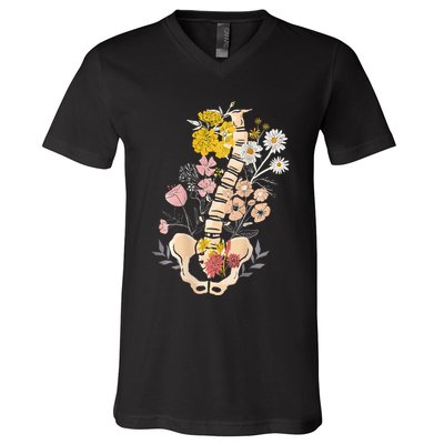 Scoliosis Awareness Spinal Fusion Back Surgery Botanical V-Neck T-Shirt