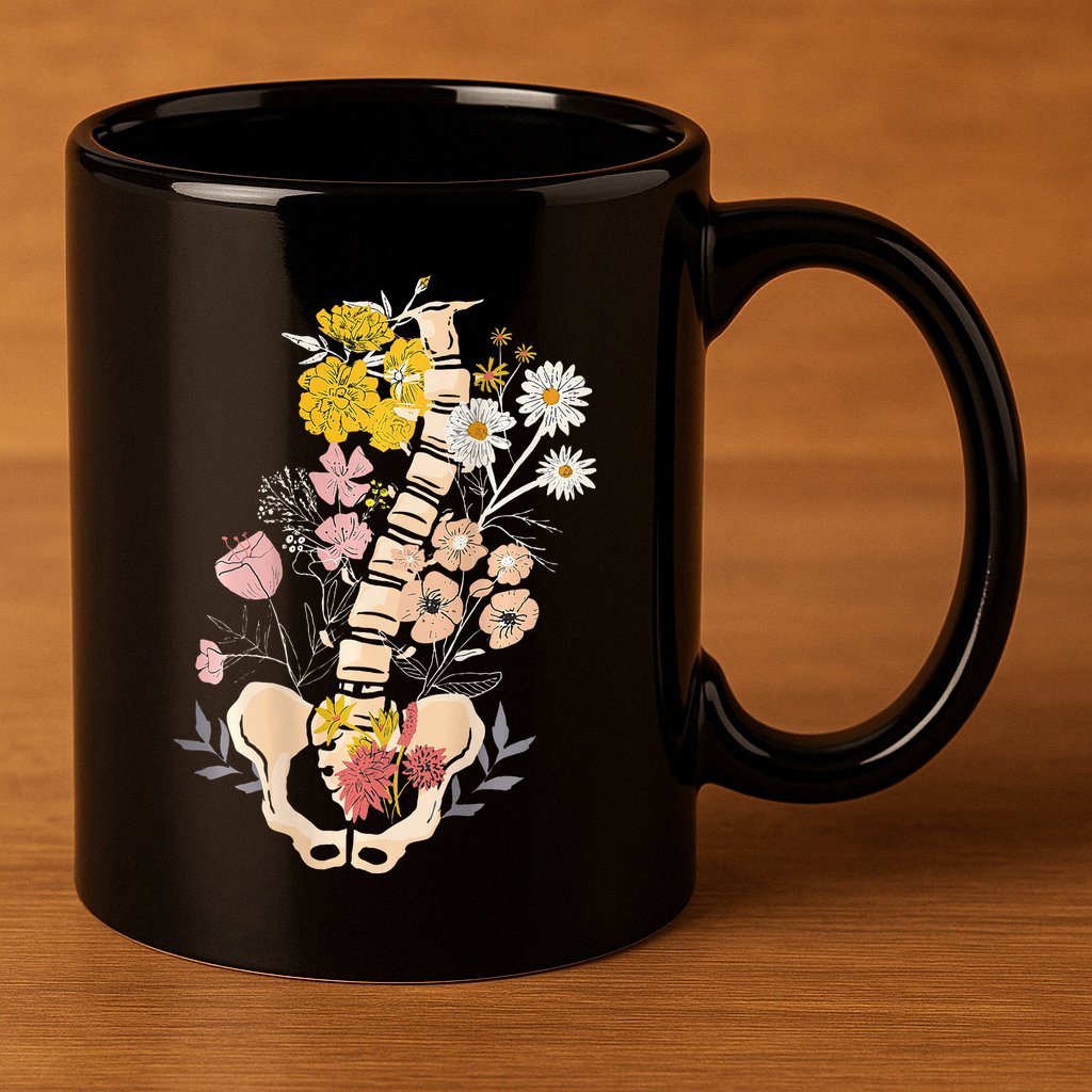 Scoliosis Awareness Spinal Fusion Back Surgery Botanical 11oz C Handle Ceramic Mug