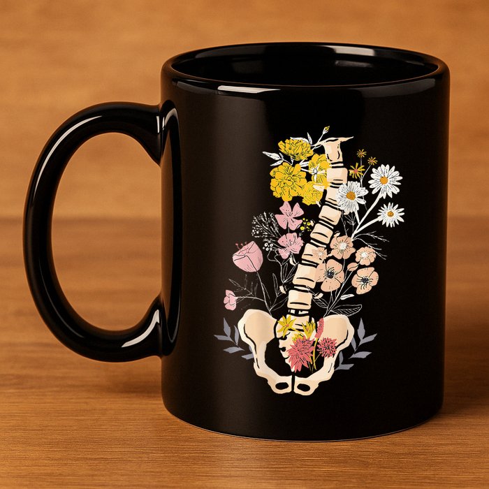 Scoliosis Awareness Spinal Fusion Back Surgery Botanical 11oz C Handle Ceramic Mug