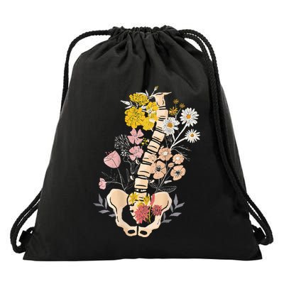 Scoliosis Awareness Spinal Fusion Back Surgery Botanical Drawstring Bag