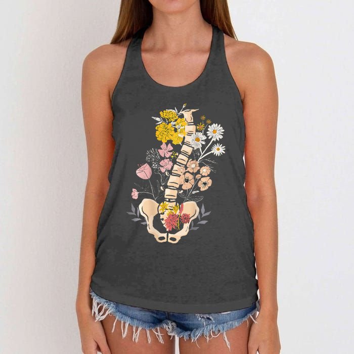 Scoliosis Awareness Spinal Fusion Back Surgery Botanical Women's Knotted Racerback Tank