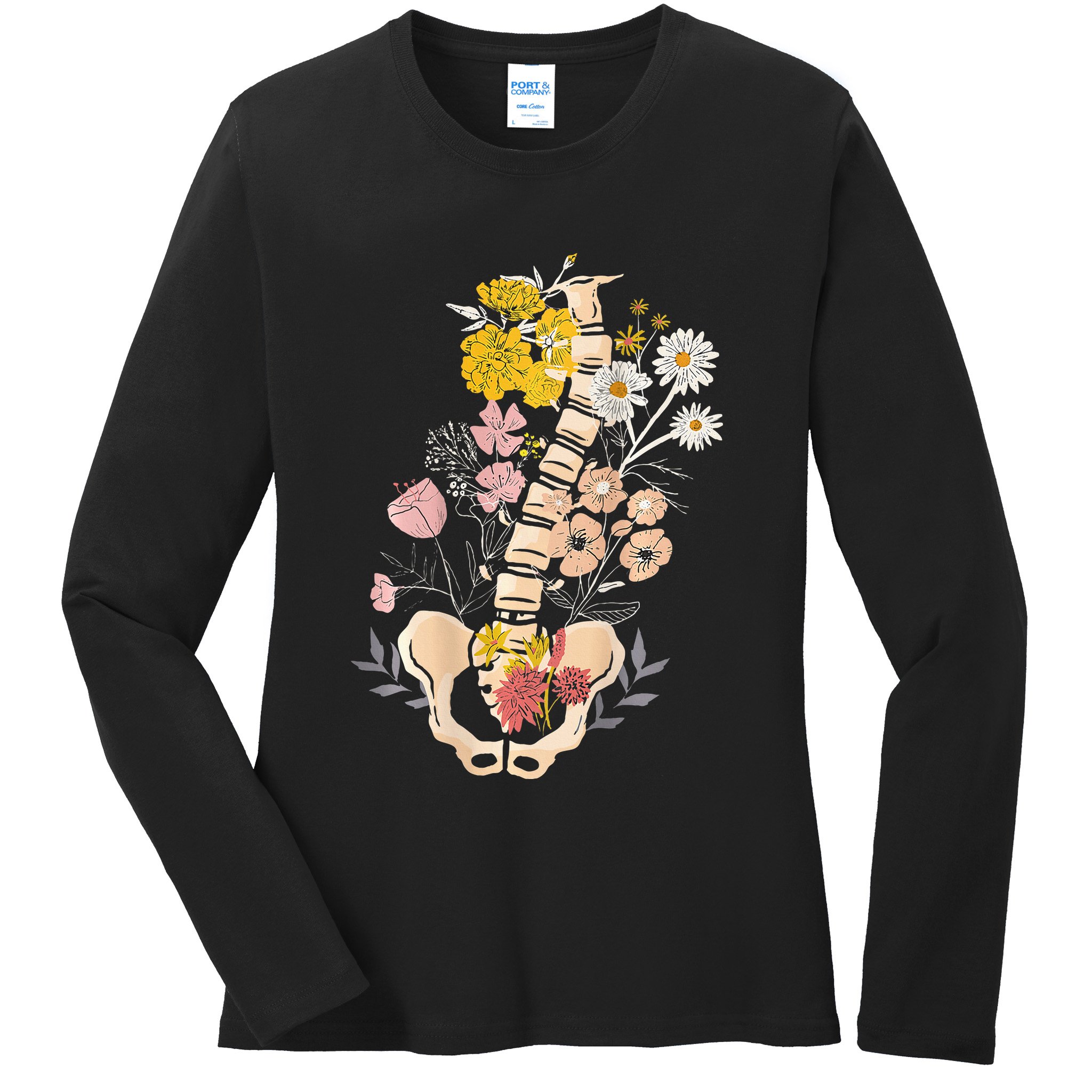 Scoliosis Awareness Spinal Fusion Back Surgery Botanical Ladies Long Sleeve Shirt