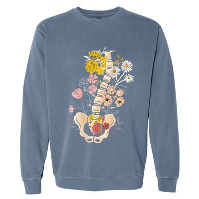 Scoliosis Awareness Spinal Fusion Back Surgery Botanical Garment-Dyed Sweatshirt