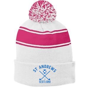 St. Andrews Scotland Golf Stripe Pom Pom Beanie