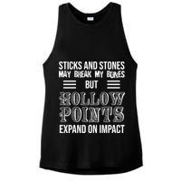 Sticks And Stones May Break My Bones But Hollow Points Expand On Impact Ladies PosiCharge Tri-Blend Wicking Tank
