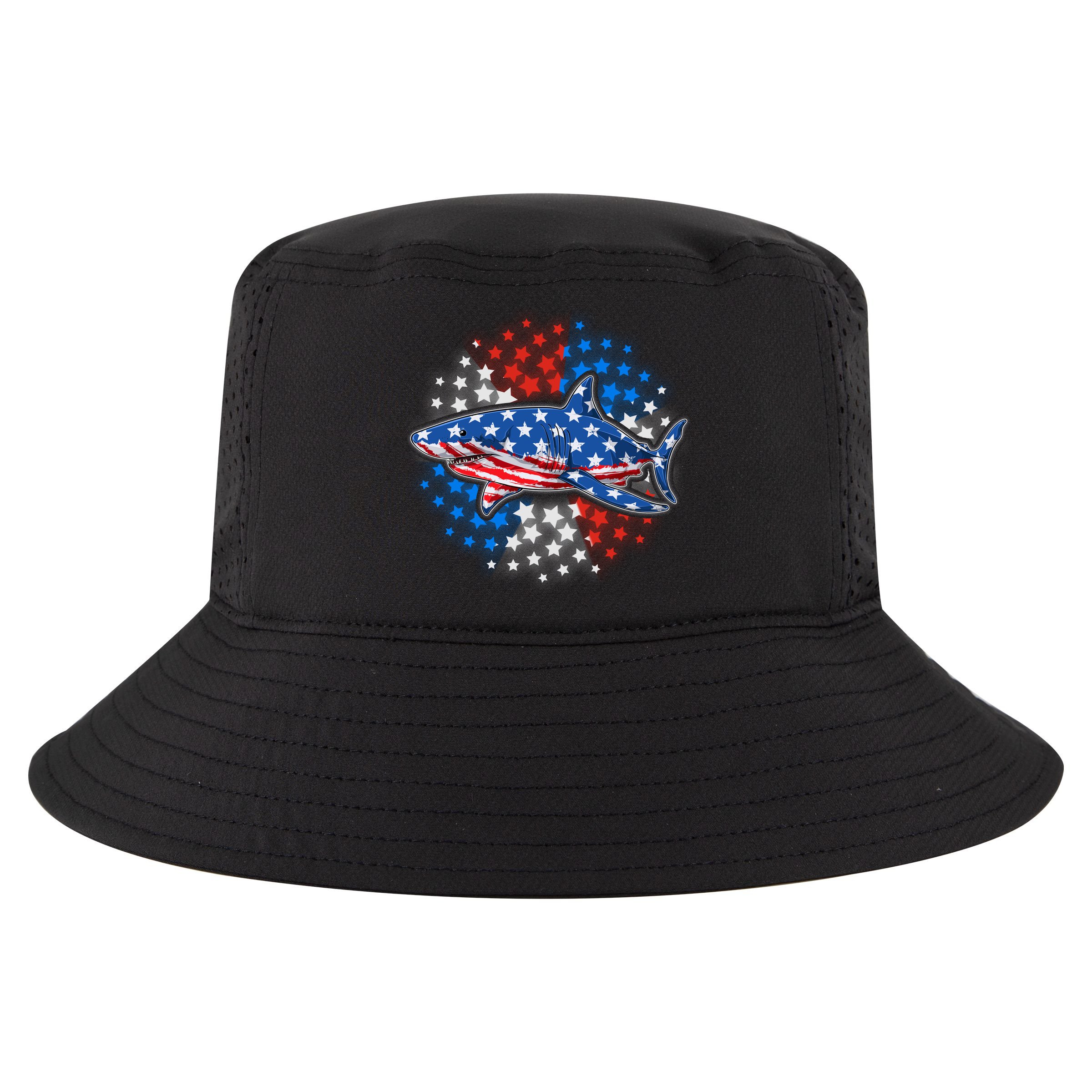 Stars And Stripes USA American Flag Shark Cool Comfort Performance Bucket Hat
