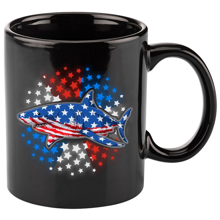 Stars And Stripes USA American Flag Shark 11oz C Handle Ceramic Mug