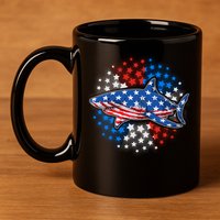 Stars And Stripes USA American Flag Shark 11oz C Handle Ceramic Mug