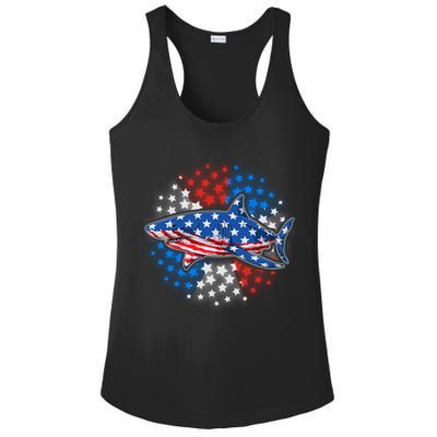 Stars And Stripes USA American Flag Shark Ladies PosiCharge Competitor Racerback Tank