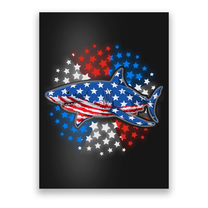 Stars And Stripes USA American Flag Shark Poster