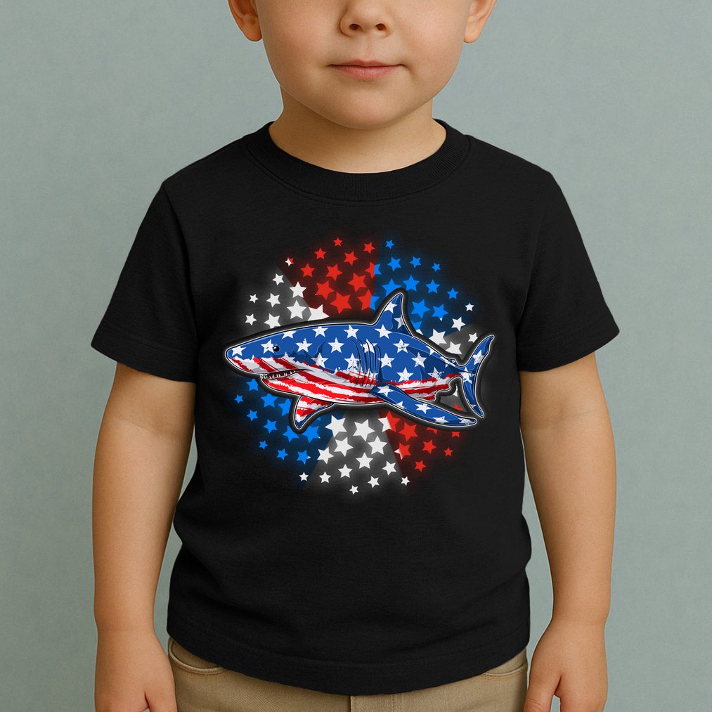Stars And Stripes USA American Flag Shark Toddler T-Shirt